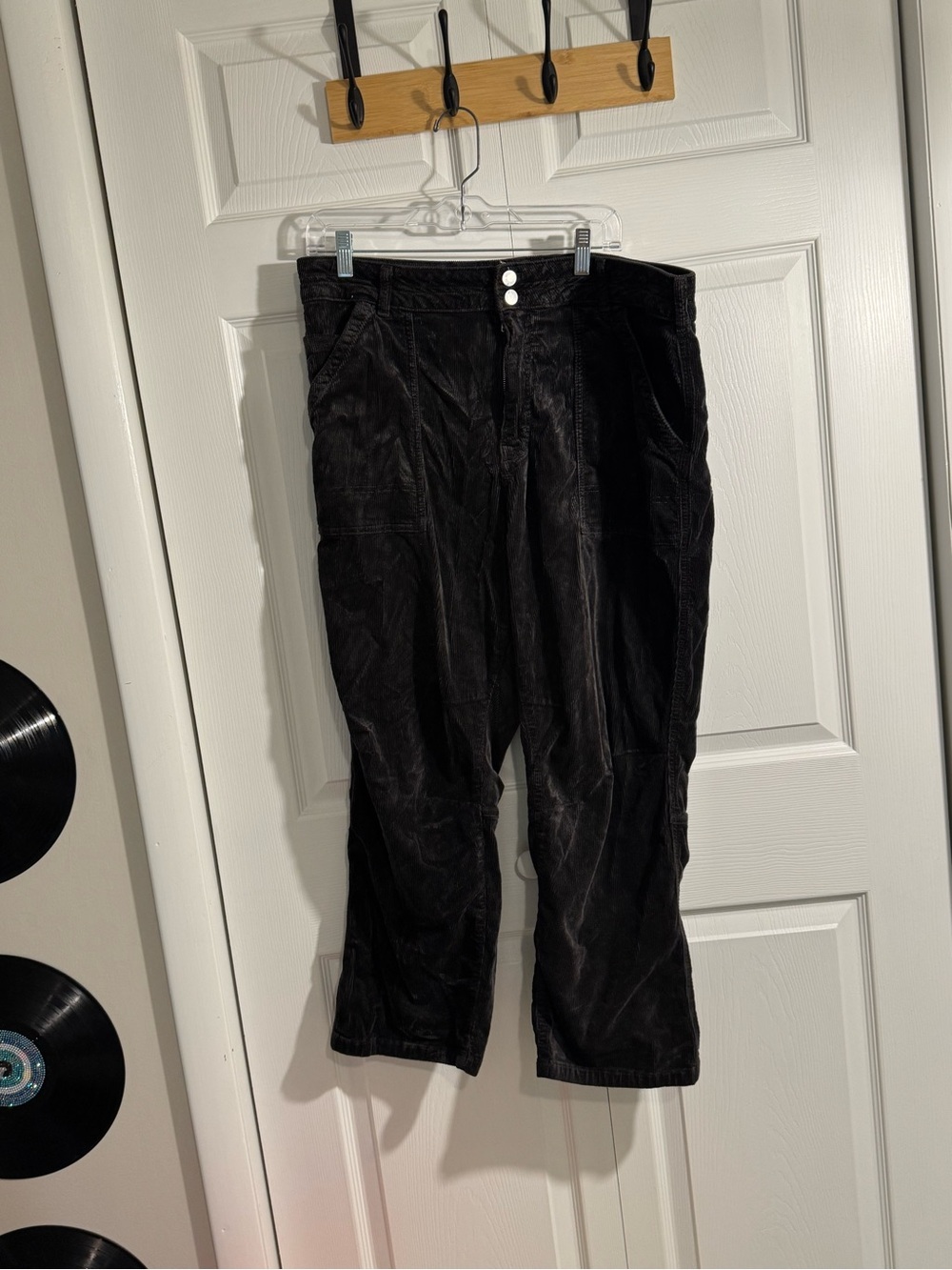 Pilcro Black Corduroy Trousers with Button Waist